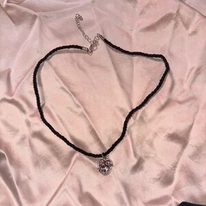 Elegant Black and Silver Necklace with Light Pink Heart Pendant Necklace